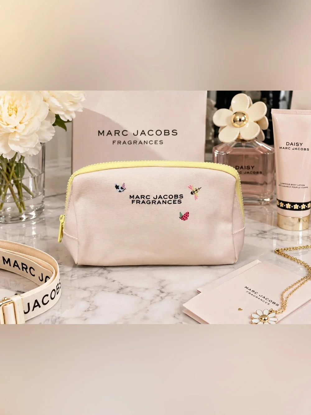 Marc Jacobs Pink Canvas Cosmetic Pouch with Yellow Zipper